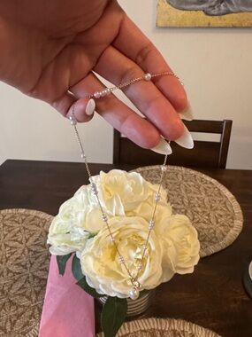 Delicate White Pearl Accent Gold Necklace